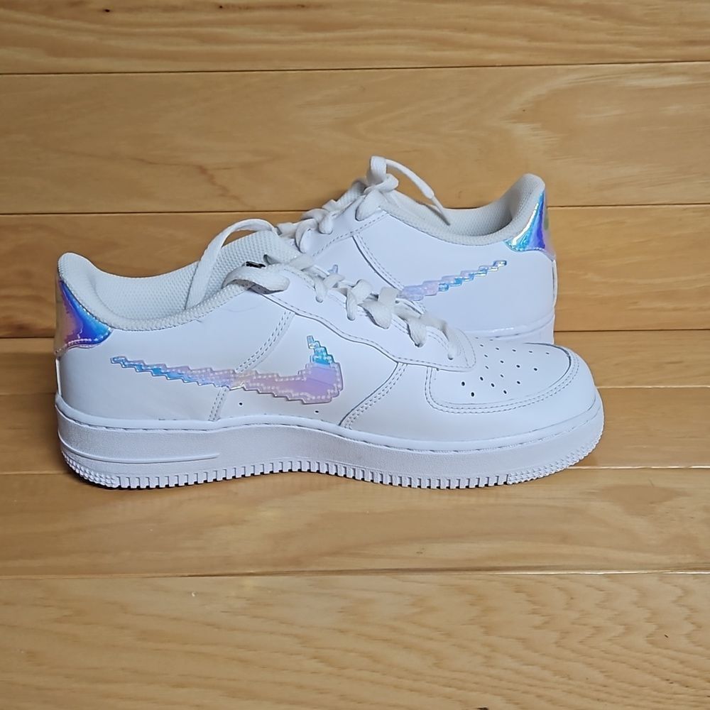 Nike Air Force 1 GS Digital Swoosh White Multi-Color Black CW1577-100 - Picture 7 of 11
